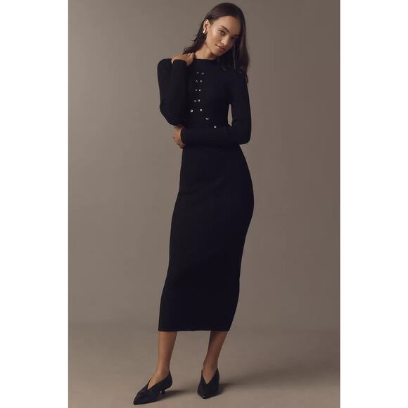 NWT Anthropologie Long-Sleeve Mock Neck Studded Sweater Midi Dress $228 LARGE - Picture 1 of 4